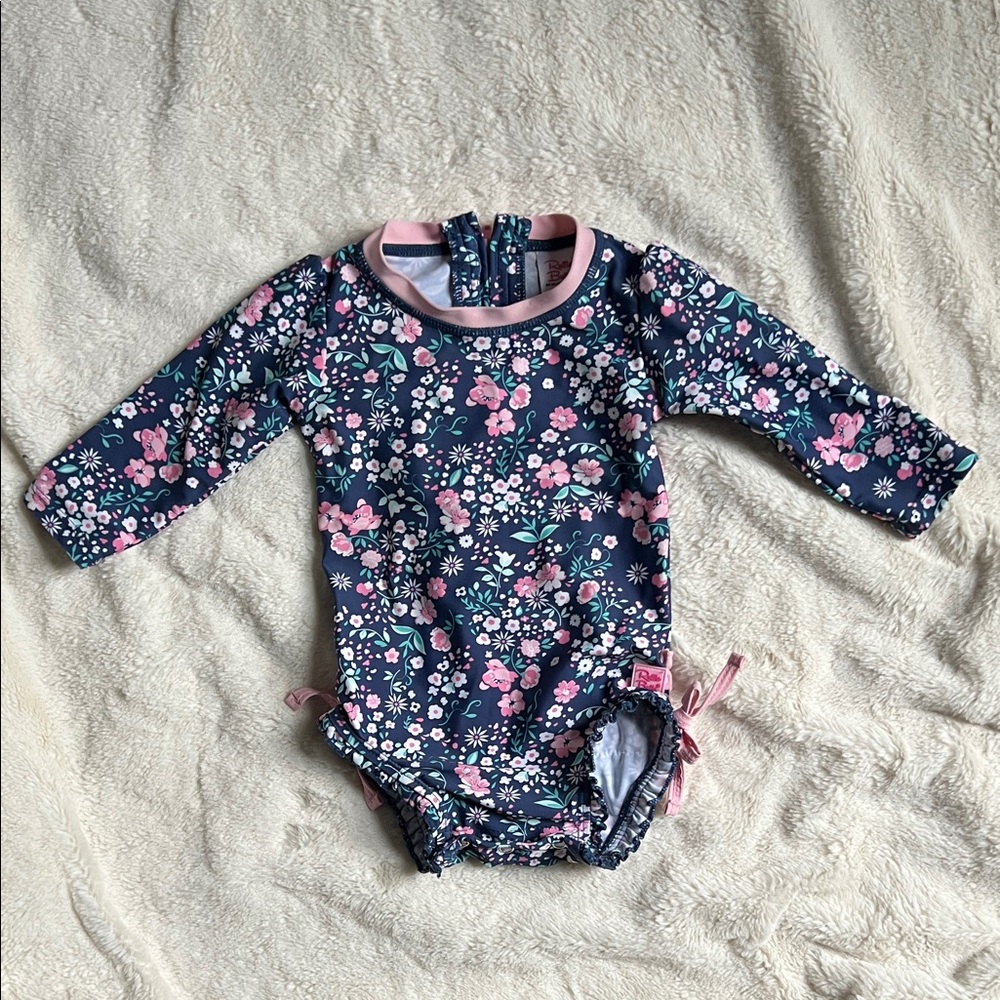 Ruffle Butts Floral Navy and Pink baby One Piece swimsuit